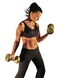 woman with barbells